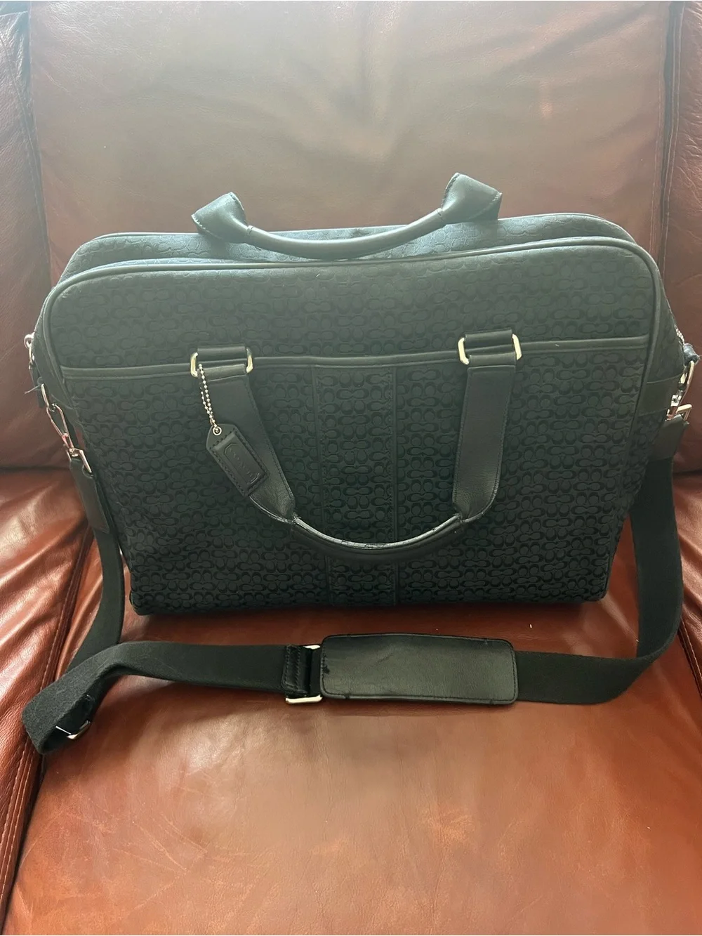 Coach Black Signature Canvas Laptop Briefcase with Shoulder Strap